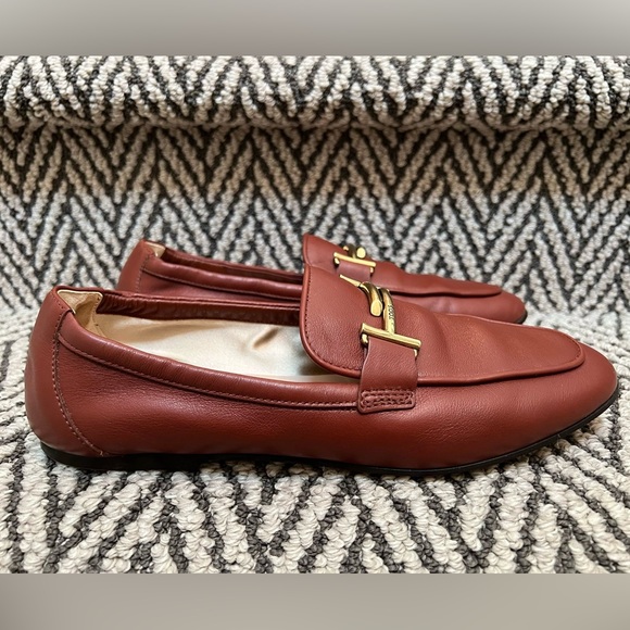 Tod's Brown Maple Brown Red Leather Double T Loafers Size 39 - Picture 4 of 7